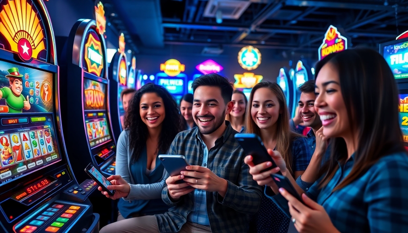 Kode4d online gaming scene showcasing players enjoying vibrant slot games with secure technology and interactive displays.