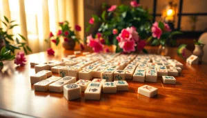 Mengatur permainan mahjong yang menarik dengan dekorasi bunga yang cerah.