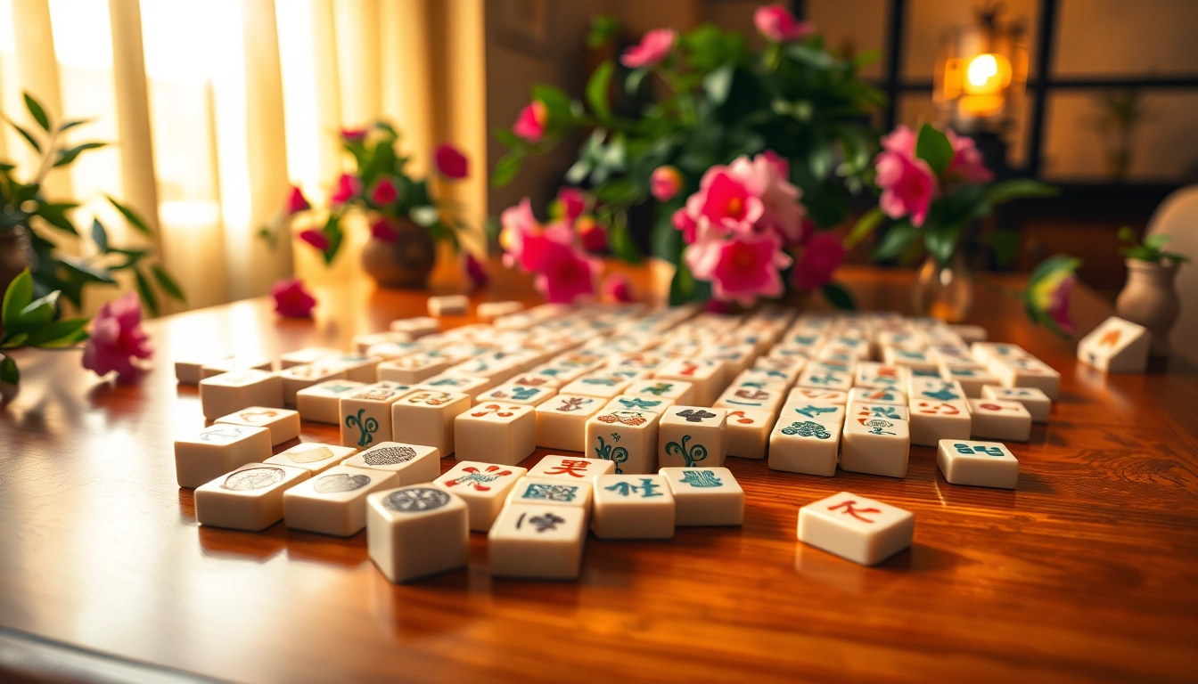 Mengatur permainan mahjong yang menarik dengan dekorasi bunga yang cerah.