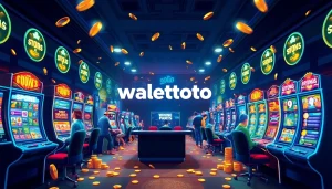 Walettoto logo is surrounded by colorful slot games, engaging players in a vibrant atmosphere.