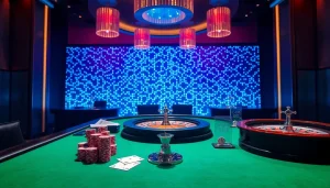 S8 casino players engaging in high-stakes poker and roulette at an upscale gaming table.