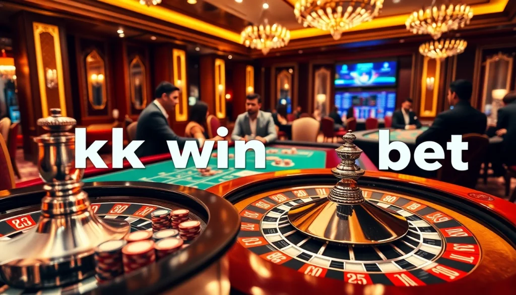 Players enjoying a thrilling game at the kk win bet casino table with chips and cards.