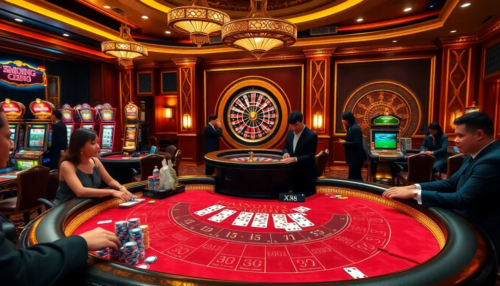 Players engage at a Baccarat table in a glamorous casino scene, embodying the spirit of XX88.