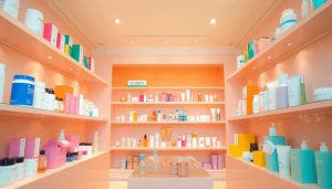 K Beauty onlinebutik som visar färgglada hudvårdsprodukter och bjuder in användare att utforska trendiga produkter.