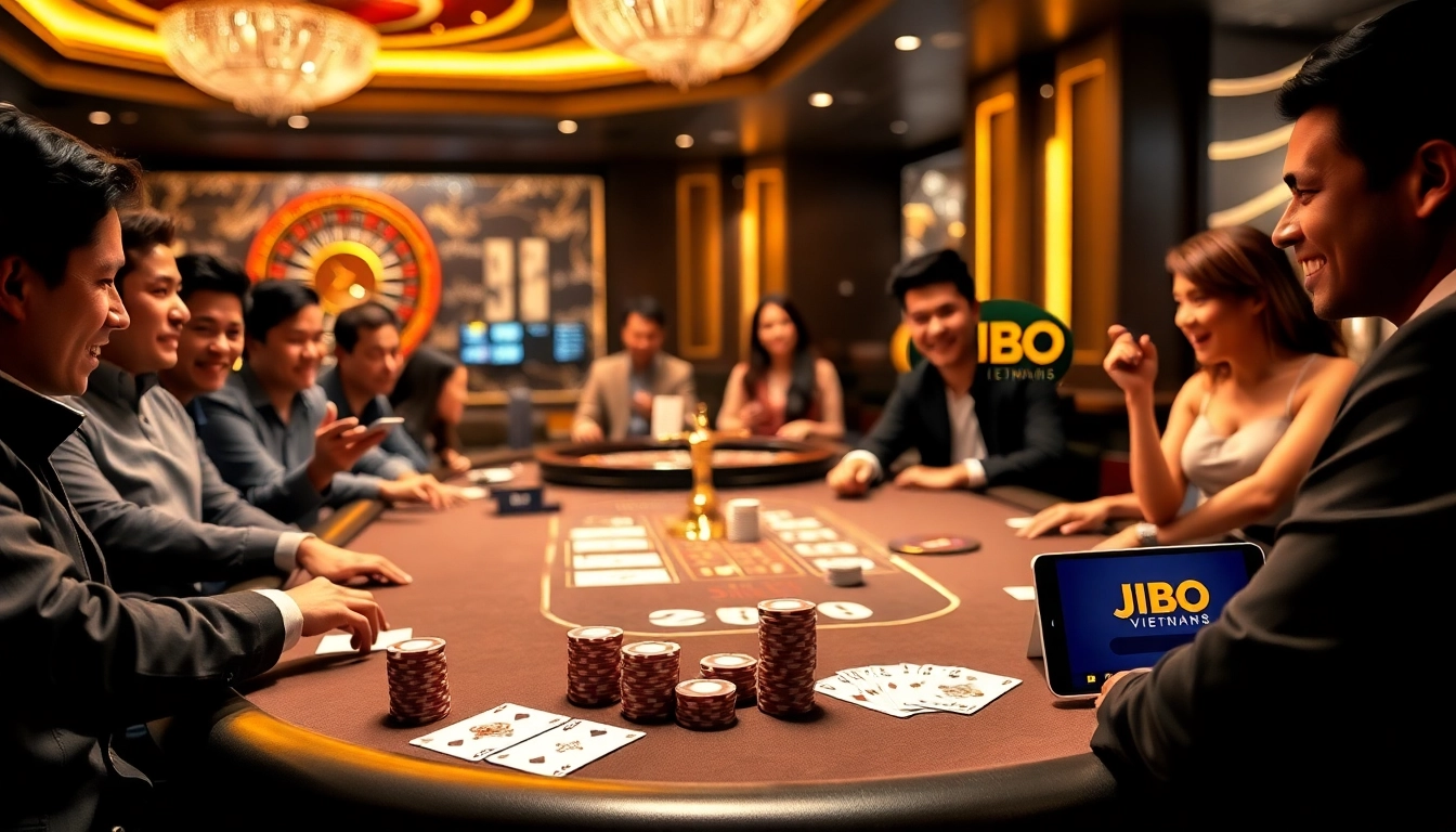 Experience the excitement of JBO Vietnam's casino with vibrant poker chips and online gaming elements.