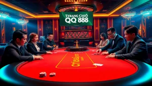 Experience thrilling poker action at Trang Chủ QQ88 in a luxurious casino setting.