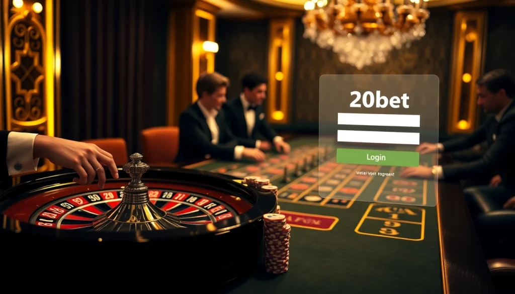 Experience the thrill of the casino as players engage with the 20bet Login interface amidst vibrant gaming elements.