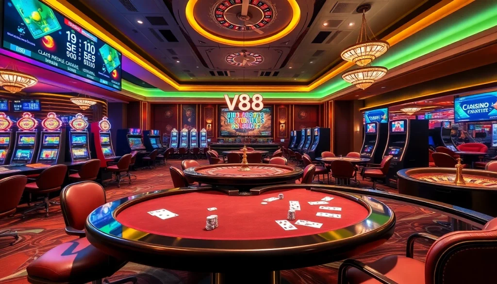 Experience the excitement of gambling at vn88 with vibrant casino tables and gaming screens.