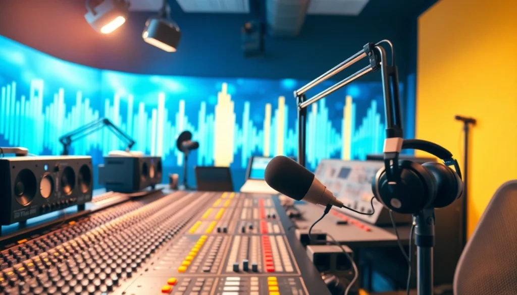 Engaging imagery illustrating the studio environment behind hometownstation.com radio broadcasts.
