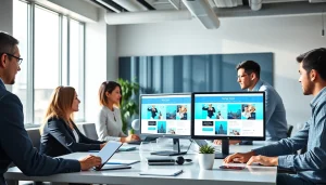 Professional team collaborating on Thiết kế website projects in a modern office setting.