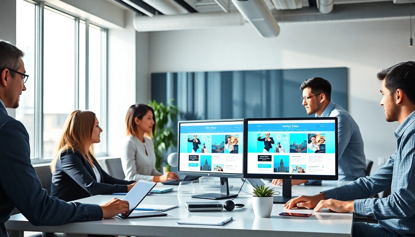 Professional team collaborating on Thiết kế website projects in a modern office setting.