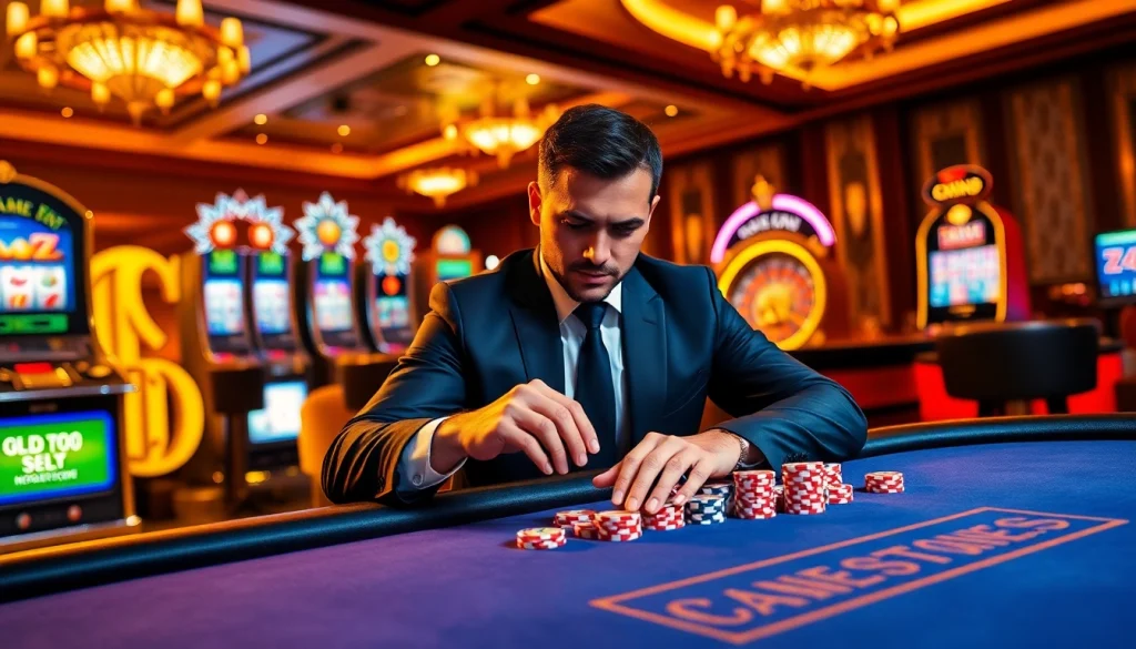 Enjoying a strategic poker game at https://new88bet.us/ with colorful chips and a thrilling atmosphere.