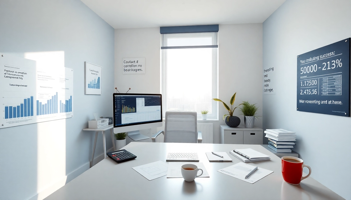 Księgowość dla spółki budowlanej w profesjonalnym biurze rachunkowym z dokumentami finansowymi i wykresami.