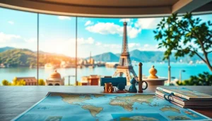 Nuvelios.org에서 제공하는 여행 계획 플랫폼과 여행지의 흐름을 강조한 비주얼