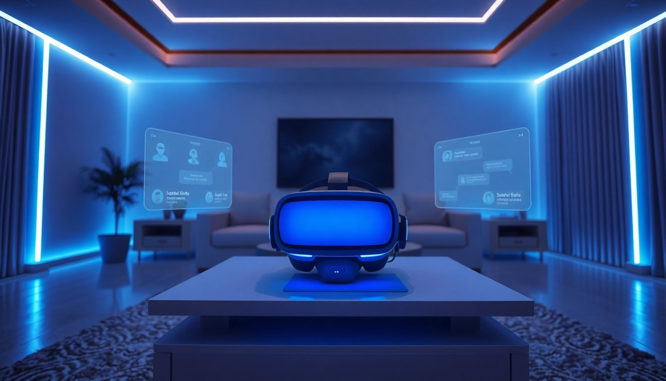 Immersive virtual reality setup showcasing sex AI applications in a modern living room.