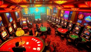 Gamblers experiencing excitement at Nhà cái vua99 casino tables with vibrant games.
