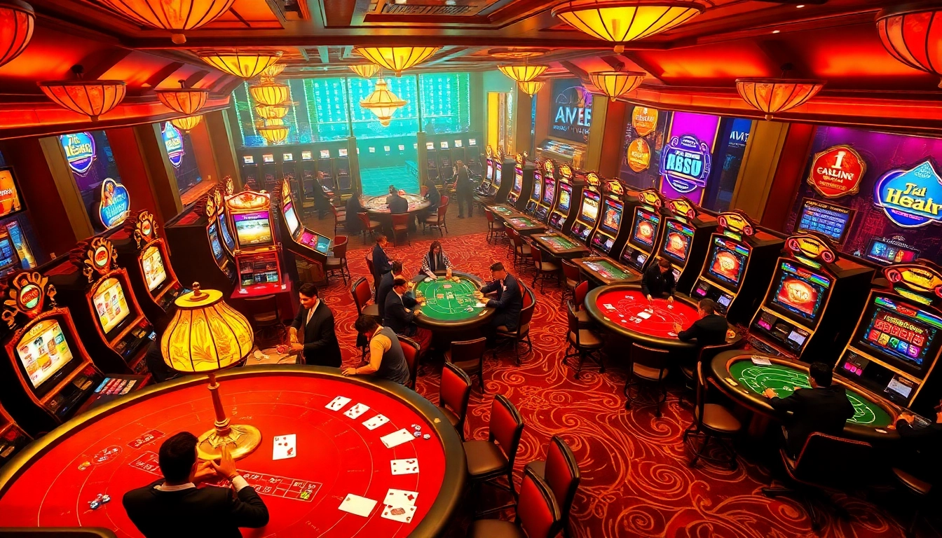 Gamblers experiencing excitement at Nhà cái vua99 casino tables with vibrant games.