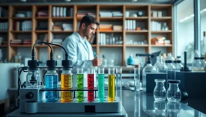 Visual representation of a peptide research company conducting sophisticated experiments with precision.