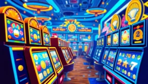 หมุนสล็อตออนไลน์ ที่มีสัญลักษณ์หลากหลาย และบรรยากาศของคาสิโนที่เต็มไปด้วยความสนุก