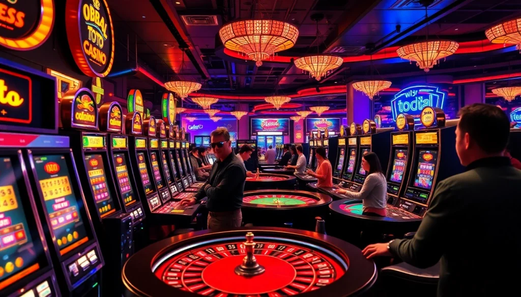 Experience thrilling gaming action at the casino with obral toto, poker chips, and slot machines.
