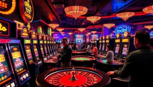 Experience thrilling gaming action at the casino with obral toto, poker chips, and slot machines.