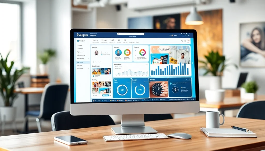 Engaging user interface of an Instagram smm panel displayed in a modern workspace.