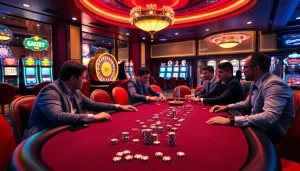 Experience thrilling games at https://www.god345.co/ with players engaging at a luxurious casino table.
