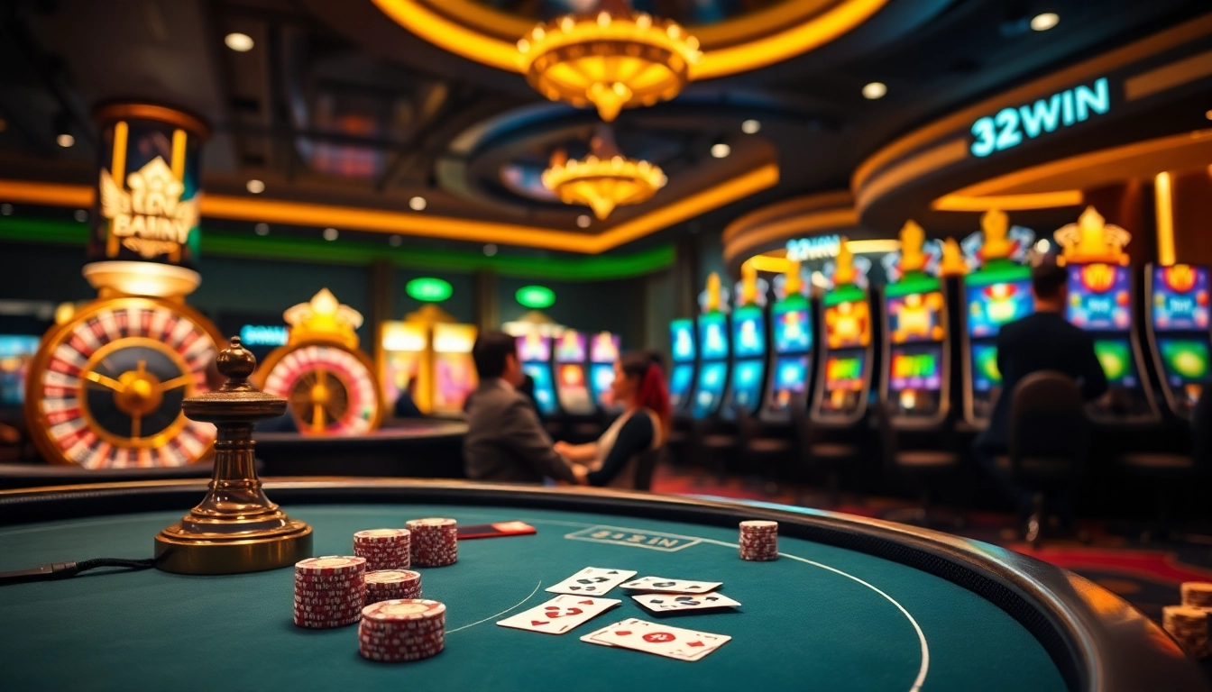 Players winning at 32WIN casino tables, featuring vibrant games and excitement.