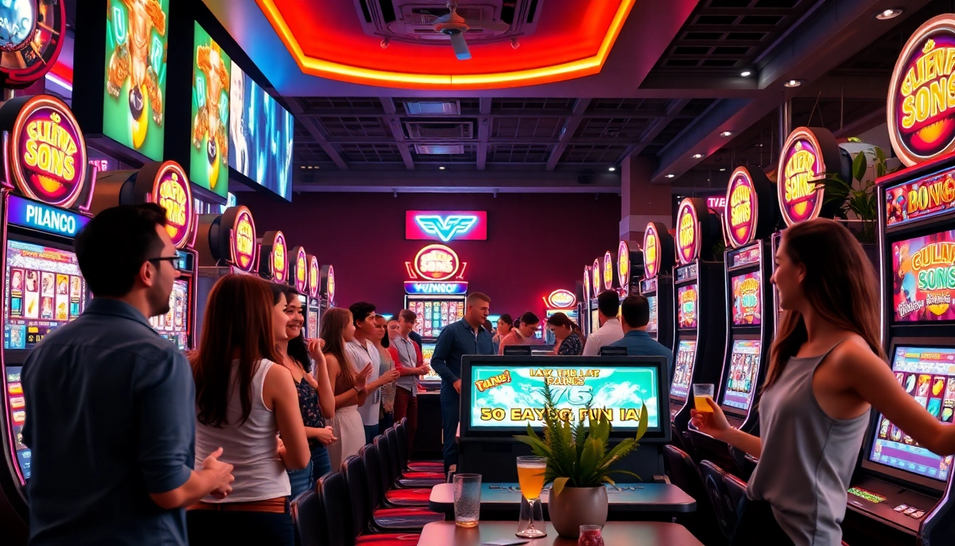 Jelajahi permainan slot walettoto dengan pemain bersemangat di kasino modern.