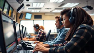 Truck Dispatch Services team coordinating loads efficiently in a vibrant office environment.