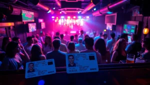 Club 21 ids: High-quality fake ID cards showcased in a vibrant nightclub setting.