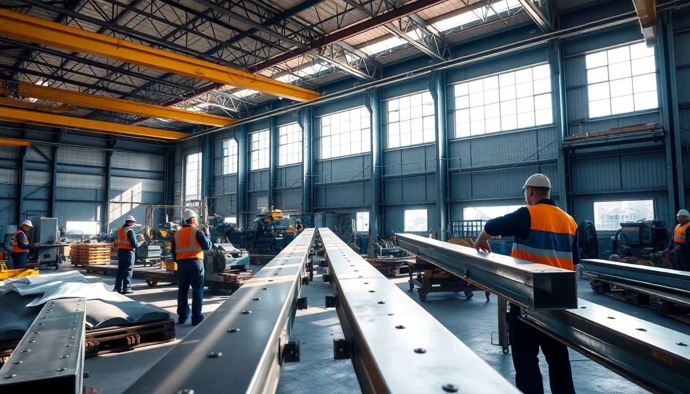 Crafting structural steel fabrication elements in a busy workshop environment.