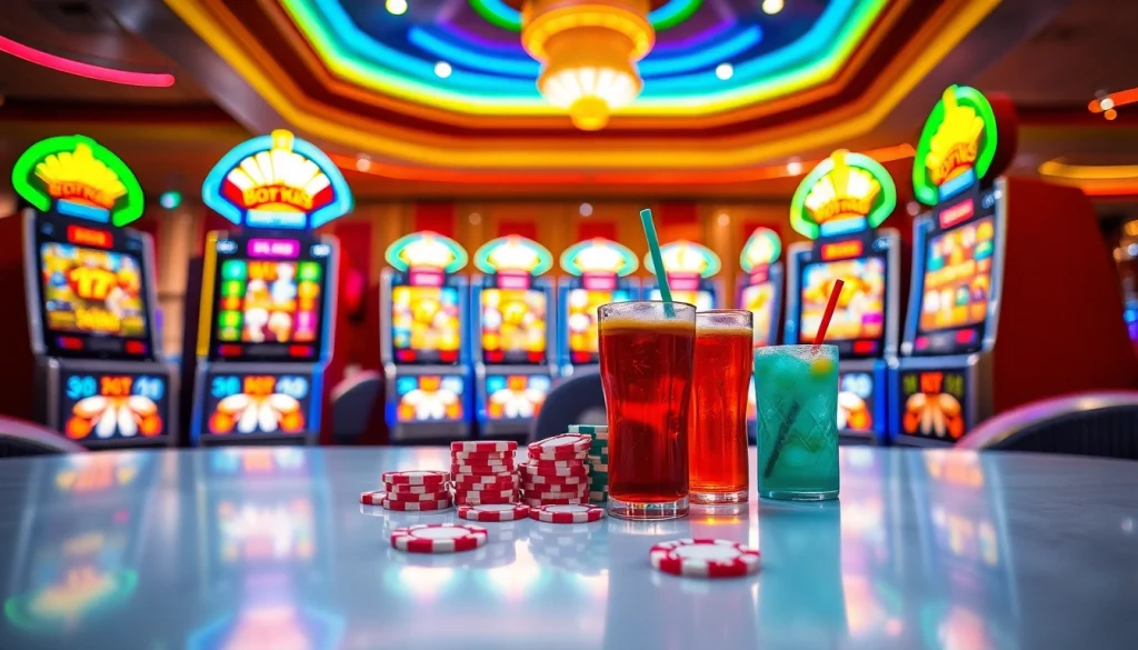 Permainan menarik petani toto dengan mesin slot berwarna-warni dan suasana cerah.