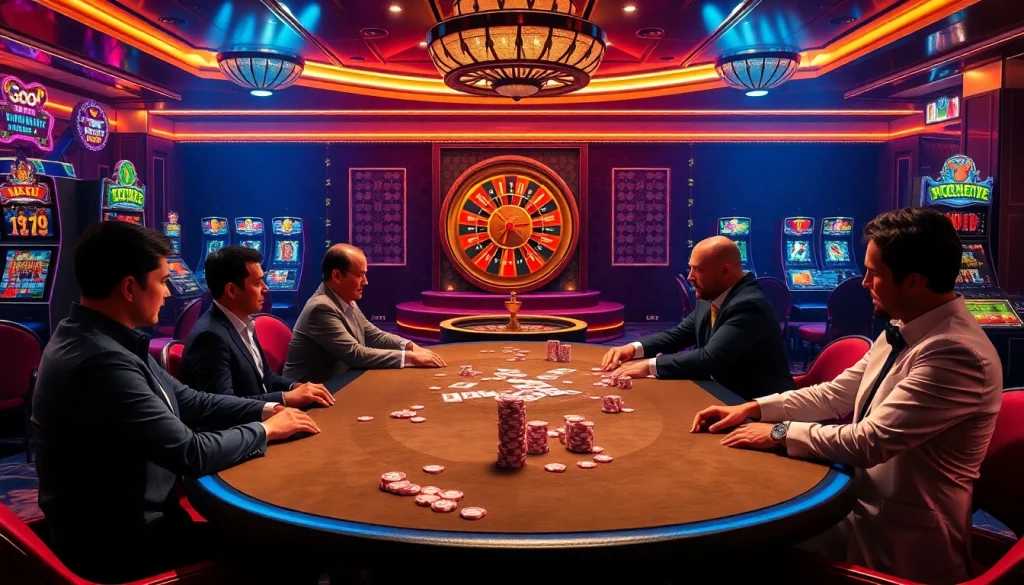 Players enjoying a thrilling Go8 poker game at an elegant casino.