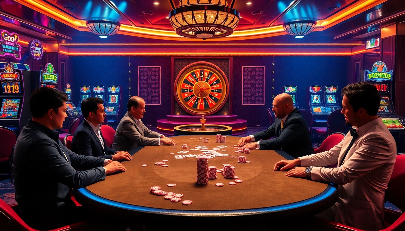 Players enjoying a thrilling Go8 poker game at an elegant casino.
