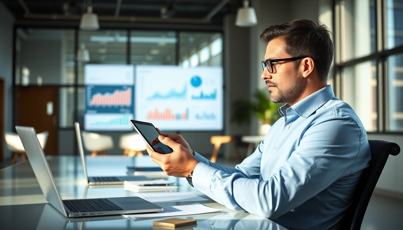 Analyse des données sur etudedelamaisoncarree.fr par un conseiller financier dans un bureau moderne.