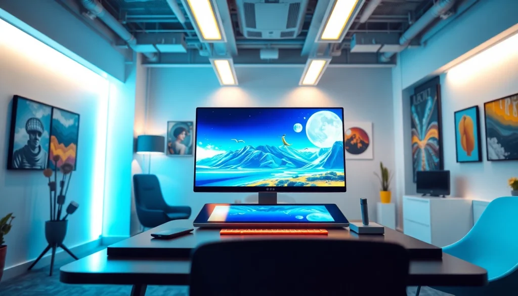 Transformative scene illustrating Nano Banana Pro AI features in a modern workspace.