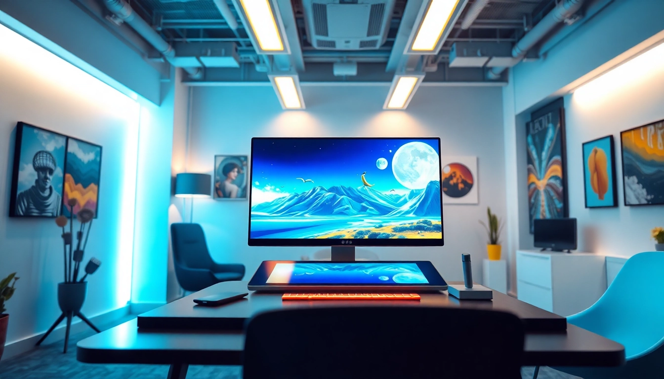 Transformative scene illustrating Nano Banana Pro AI features in a modern workspace.