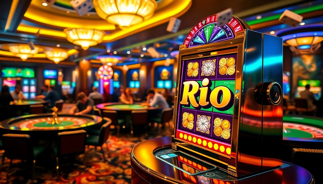 Experience the thrills of gambling at Rio's luxurious casino with vibrant slot machines and exciting tables.
