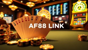 Engaging scene of AF88 LINK with luxury poker elements and vibrant online betting options.