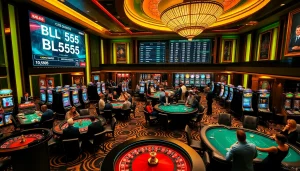 Experience thrilling gaming action at BL555's luxurious casino with vibrant tables and professional ambiance.