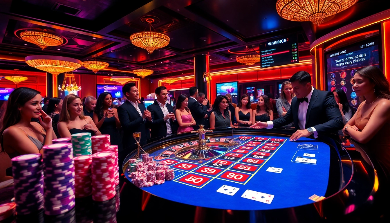 Engaging casino atmosphere highlighting 주소모음 with roulette and poker chips.