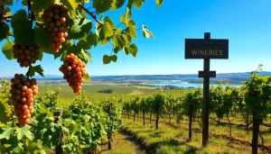 Experience the serene vineyard views of Carksburg CA with rolling hills and ripe grapes.