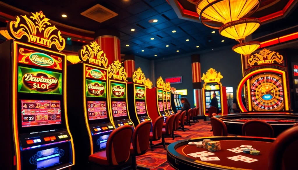 Pemain yang terlibat menikmati pengalaman slot dewanaga89 dalam suasana kasino yang hidup.