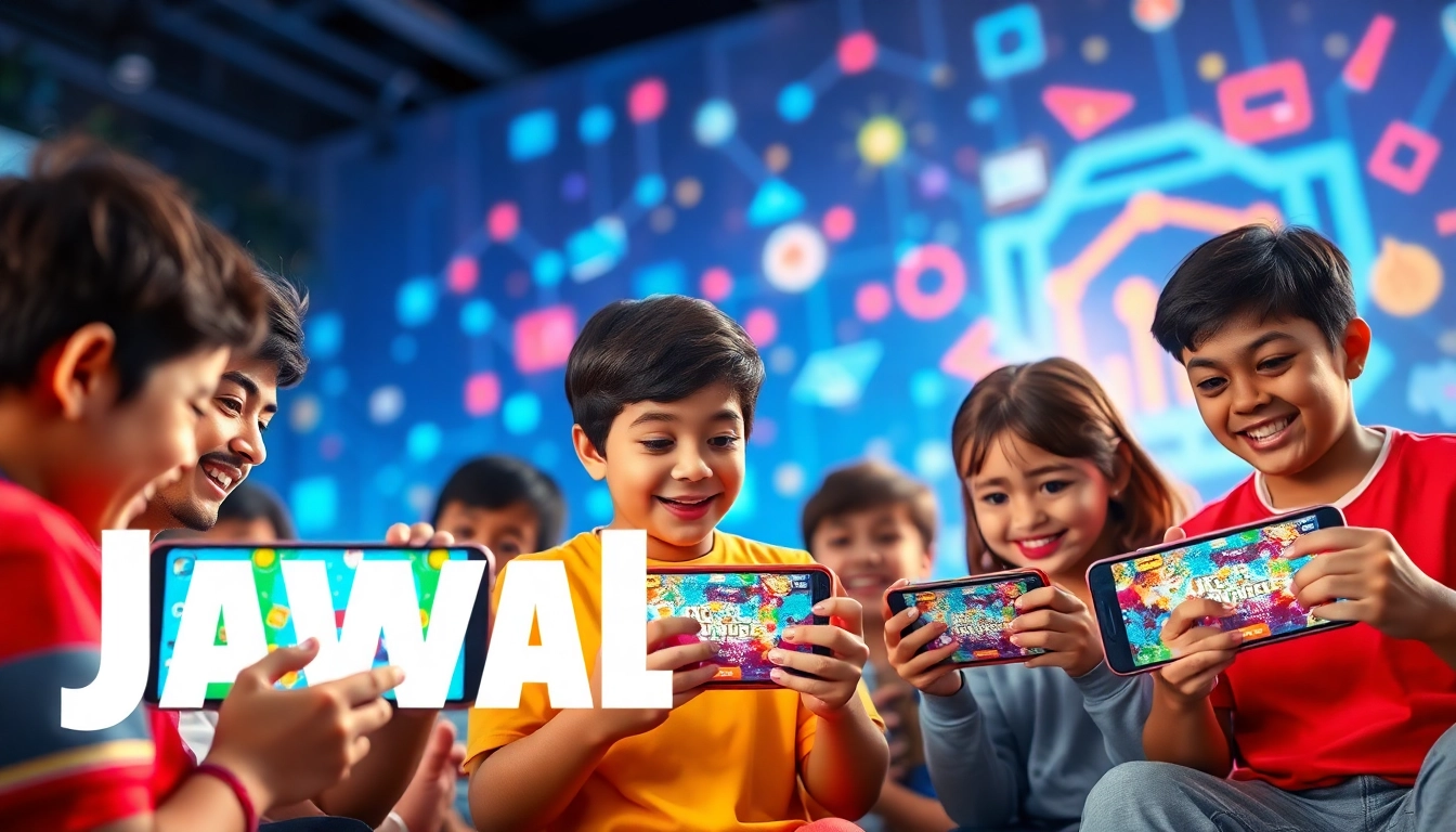 Engaging players enjoying Jawal Games on mobile devices with colorful graphics and a lively atmosphere.