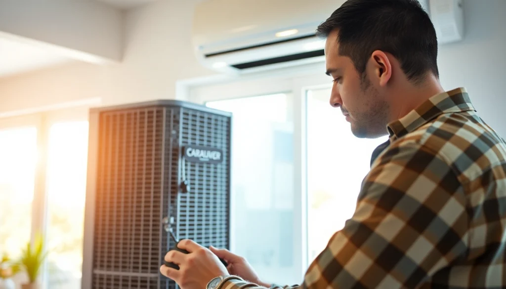 Repairing a Scottsdale AC unit by a professional technician in a well-lit home setting.