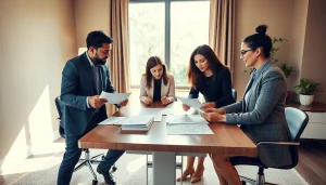 Professional real estate consultation showcasing diverse agents engaging with clients.