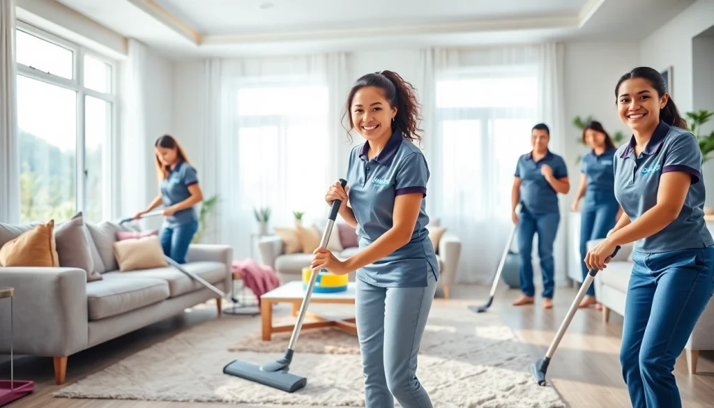 Cleaning service professionals providing meticulous care in a spotless home.