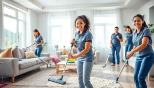 Cleaning service professionals providing meticulous care in a spotless home.