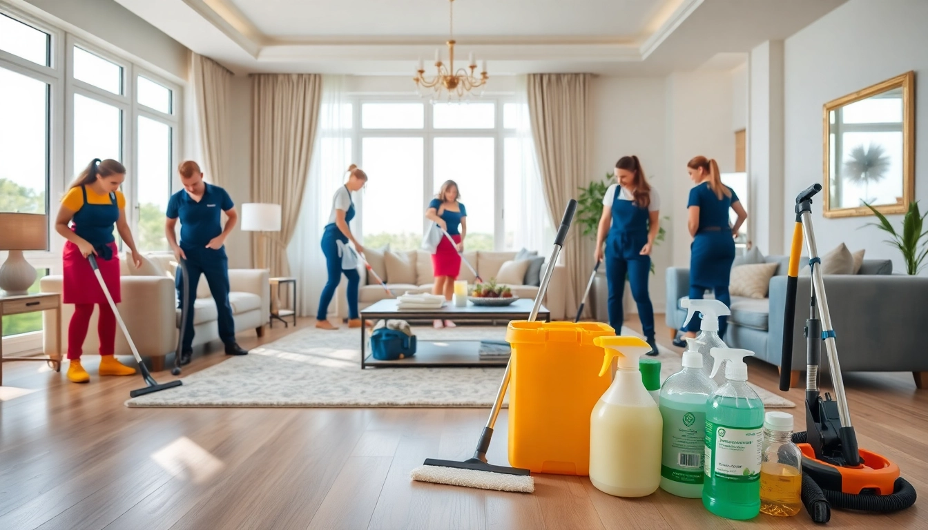 Villa Deep Cleaning Services Dubai, showcasing a professional team cleaning a spacious living room with eco-friendly products.